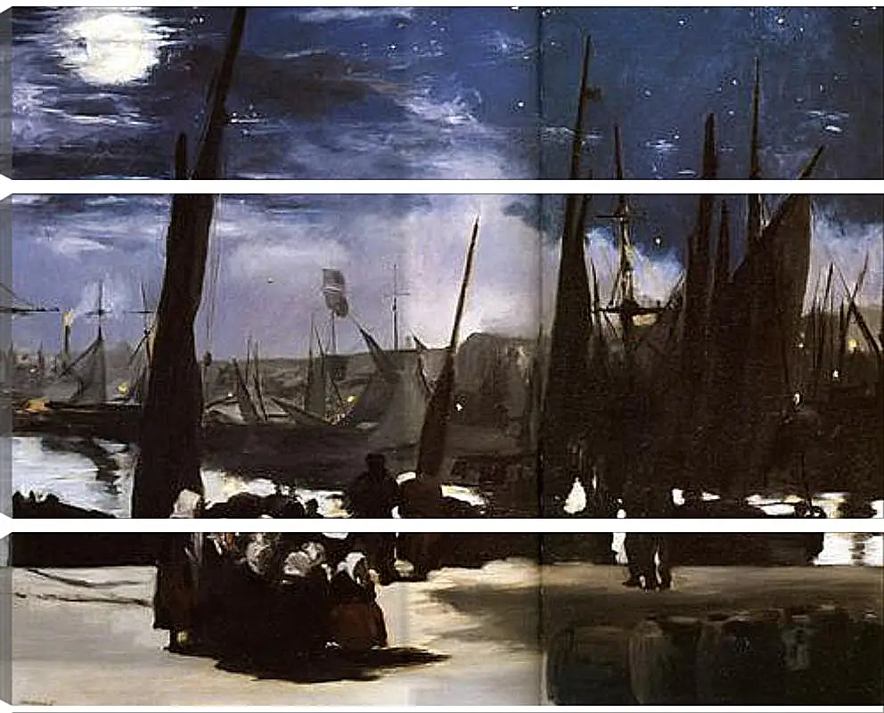 Модульная картина - Clair de Lune sur le port de Boulogne,Moonlight on the wearing of Boulogne, Huile sur toile. Эдуард Мане