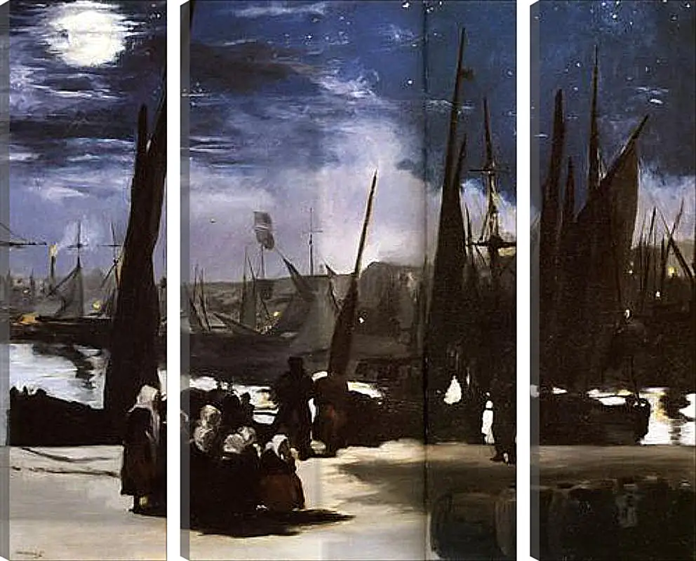 Модульная картина - Clair de Lune sur le port de Boulogne,Moonlight on the wearing of Boulogne, Huile sur toile. Эдуард Мане