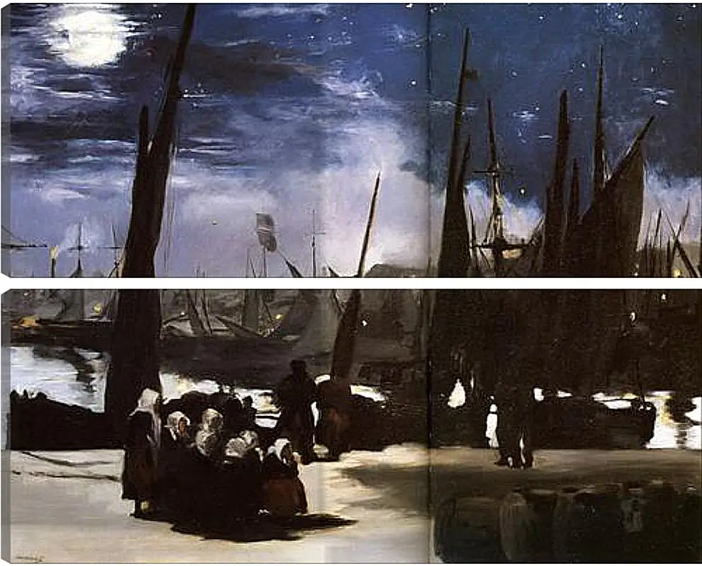 Модульная картина - Clair de Lune sur le port de Boulogne,Moonlight on the wearing of Boulogne, Huile sur toile. Эдуард Мане