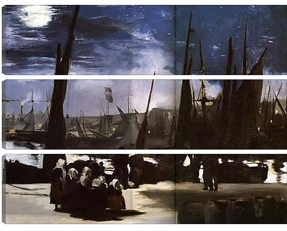 Модульная картина - Clair de Lune sur le port de Boulogne,Moonlight on the wearing of Boulogne, Huile sur toile. Эдуард Мане