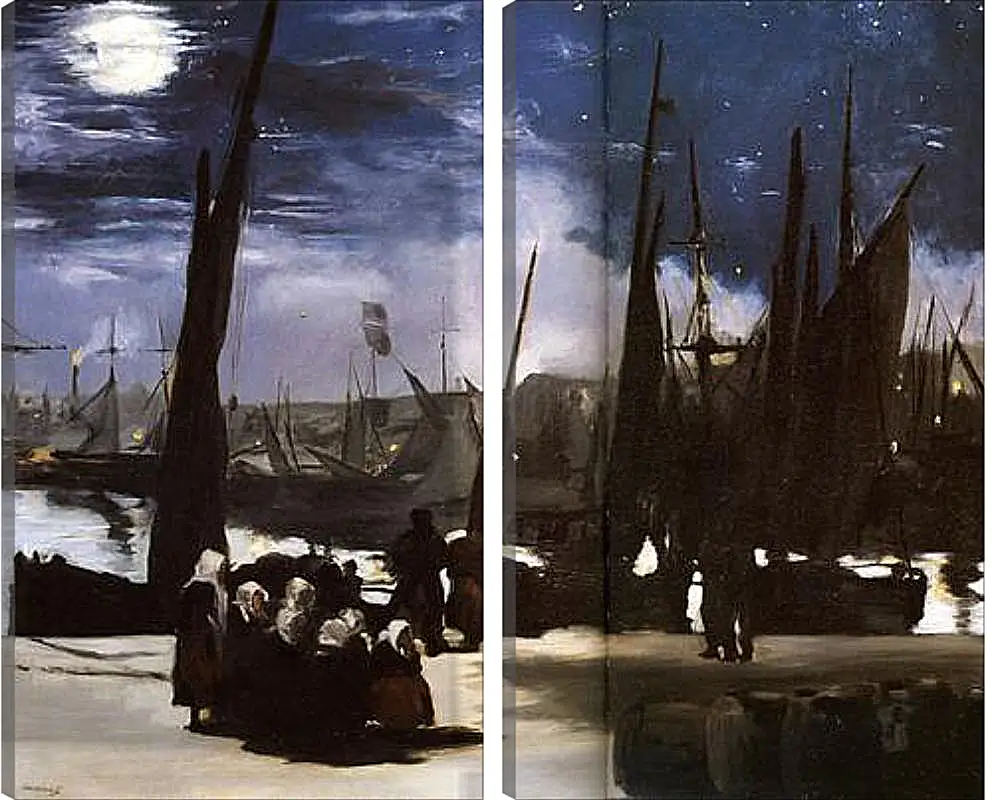 Модульная картина - Clair de Lune sur le port de Boulogne,Moonlight on the wearing of Boulogne, Huile sur toile. Эдуард Мане