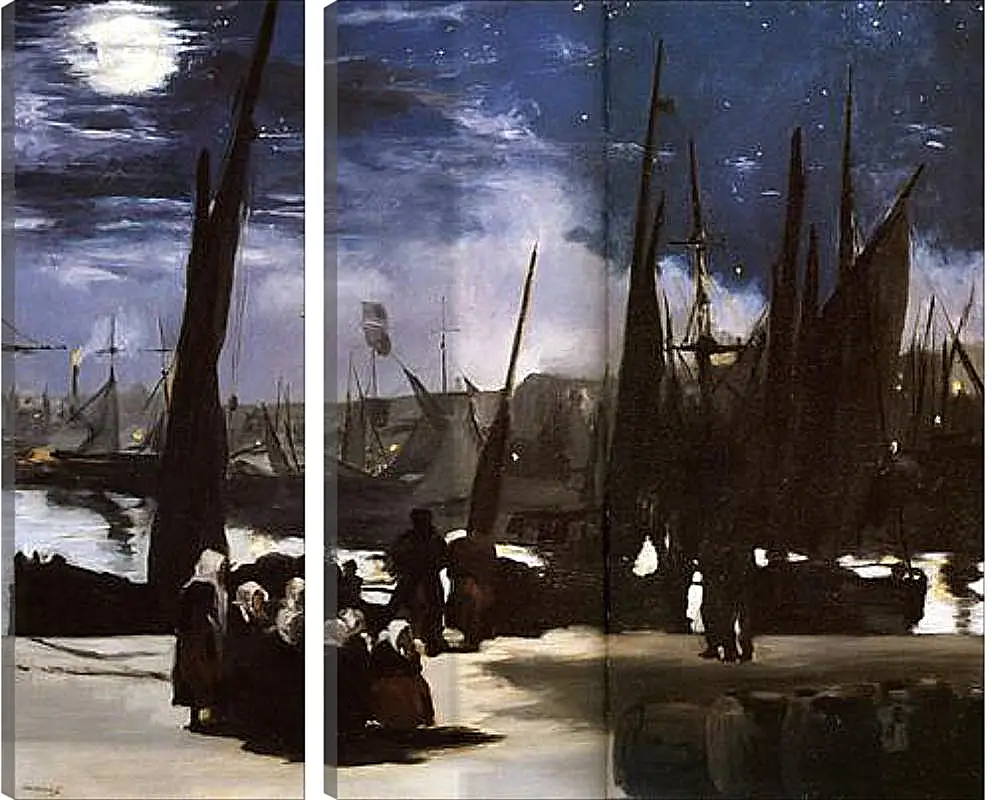 Модульная картина - Clair de Lune sur le port de Boulogne,Moonlight on the wearing of Boulogne, Huile sur toile. Эдуард Мане