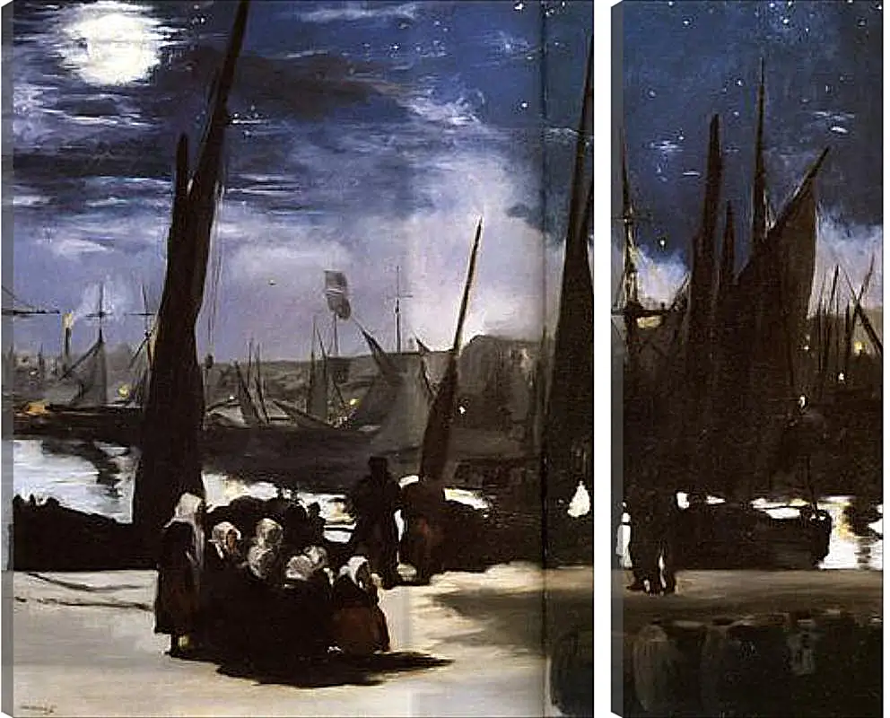 Модульная картина - Clair de Lune sur le port de Boulogne,Moonlight on the wearing of Boulogne, Huile sur toile. Эдуард Мане