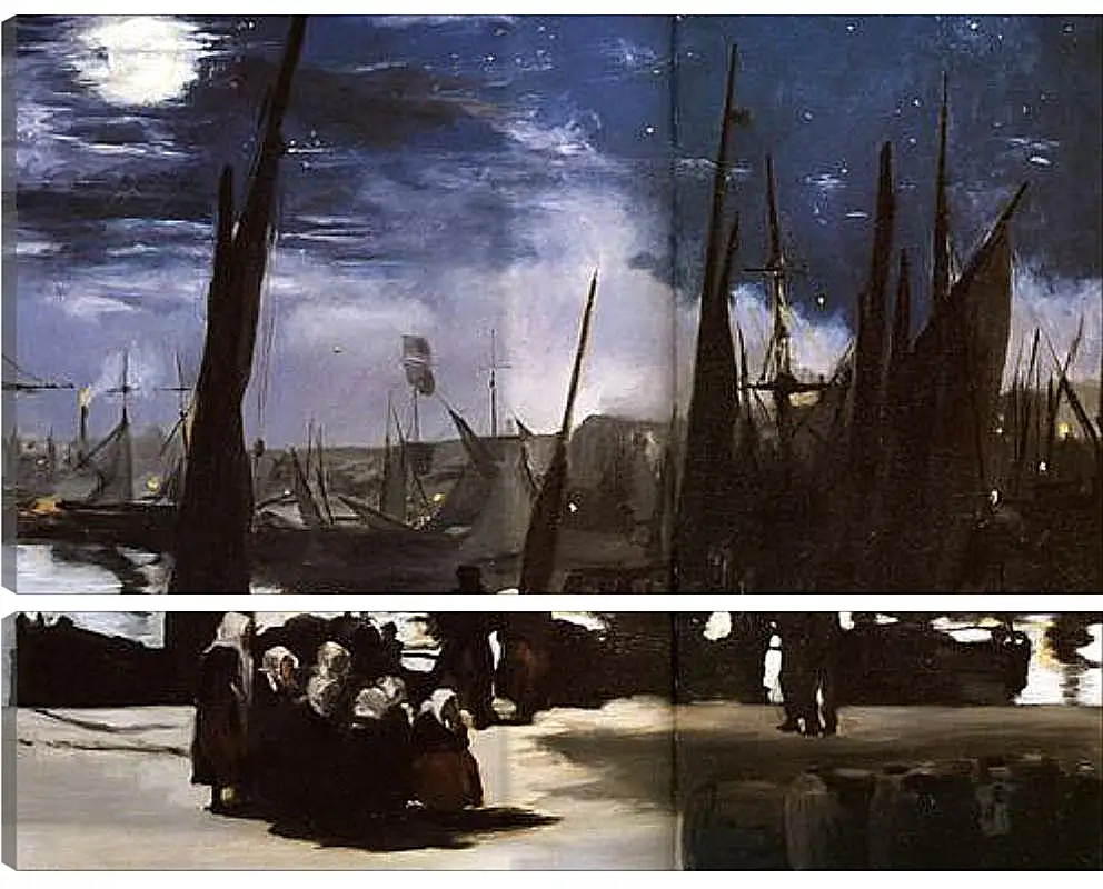 Модульная картина - Clair de Lune sur le port de Boulogne,Moonlight on the wearing of Boulogne, Huile sur toile. Эдуард Мане