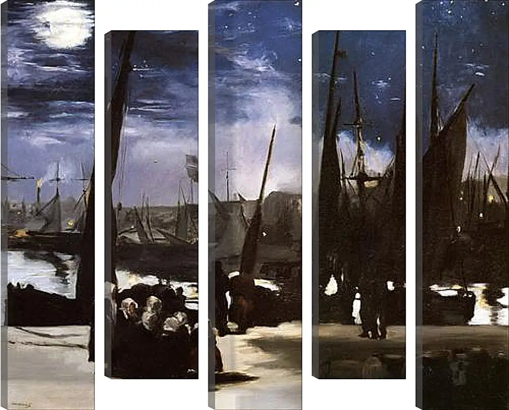 Модульная картина - Clair de Lune sur le port de Boulogne,Moonlight on the wearing of Boulogne, Huile sur toile. Эдуард Мане