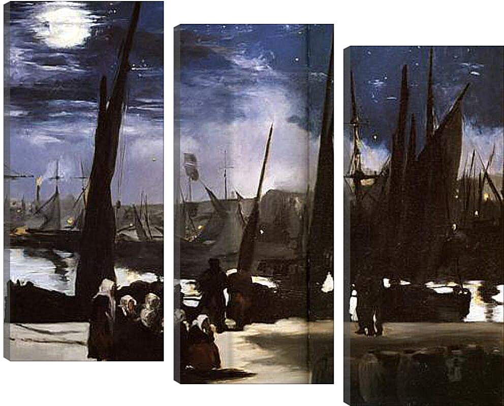 Модульная картина - Clair de Lune sur le port de Boulogne,Moonlight on the wearing of Boulogne, Huile sur toile. Эдуард Мане