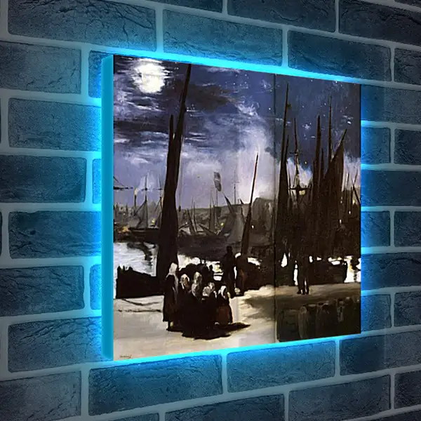 Лайтбокс световая панель - Clair de Lune sur le port de Boulogne,Moonlight on the wearing of Boulogne, Huile sur toile. Эдуард Мане