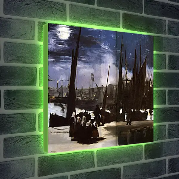 Лайтбокс световая панель - Clair de Lune sur le port de Boulogne,Moonlight on the wearing of Boulogne, Huile sur toile. Эдуард Мане