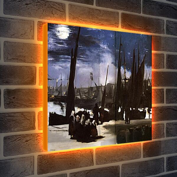 Лайтбокс световая панель - Clair de Lune sur le port de Boulogne,Moonlight on the wearing of Boulogne, Huile sur toile. Эдуард Мане