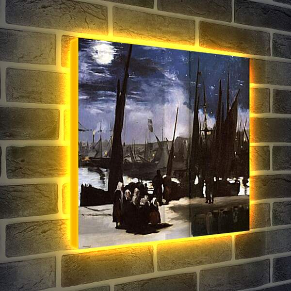Лайтбокс световая панель - Clair de Lune sur le port de Boulogne,Moonlight on the wearing of Boulogne, Huile sur toile. Эдуард Мане