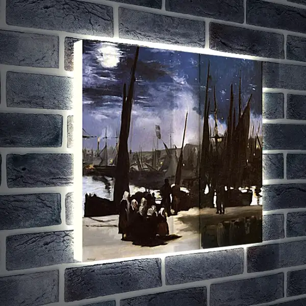 Лайтбокс световая панель - Clair de Lune sur le port de Boulogne,Moonlight on the wearing of Boulogne, Huile sur toile. Эдуард Мане