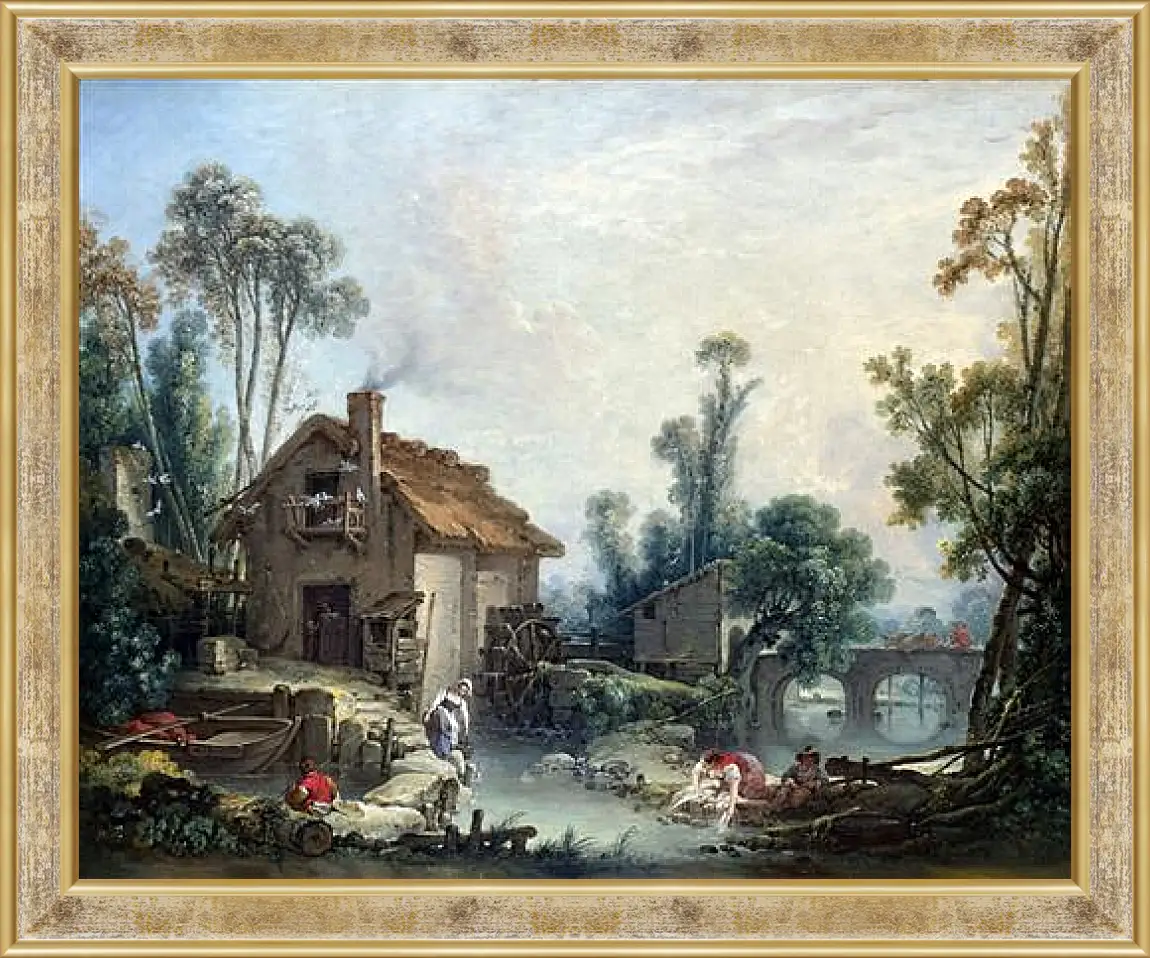Картина в раме - Landscape with a Watermill. Франсуа Буше
