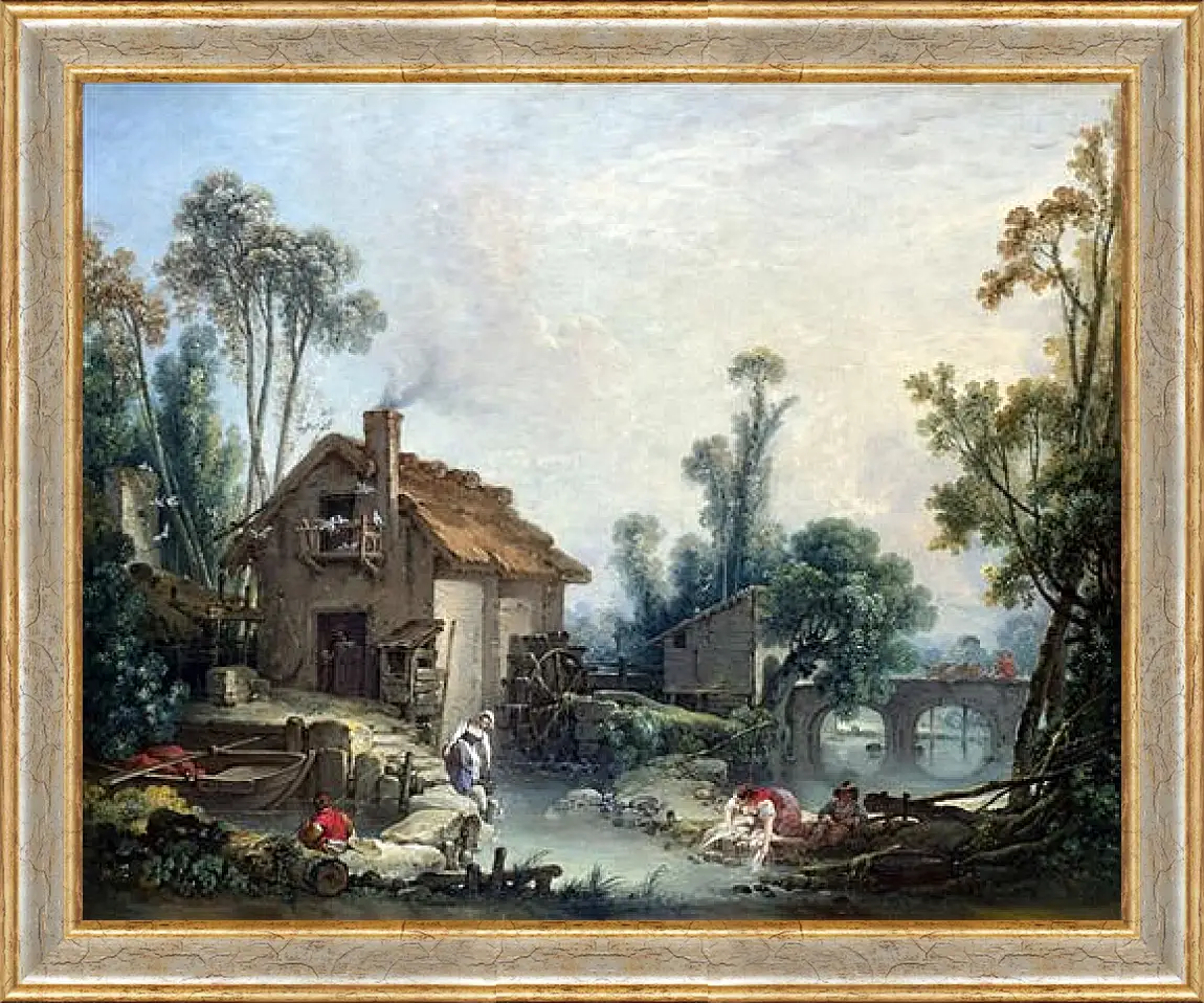 Картина в раме - Landscape with a Watermill. Франсуа Буше