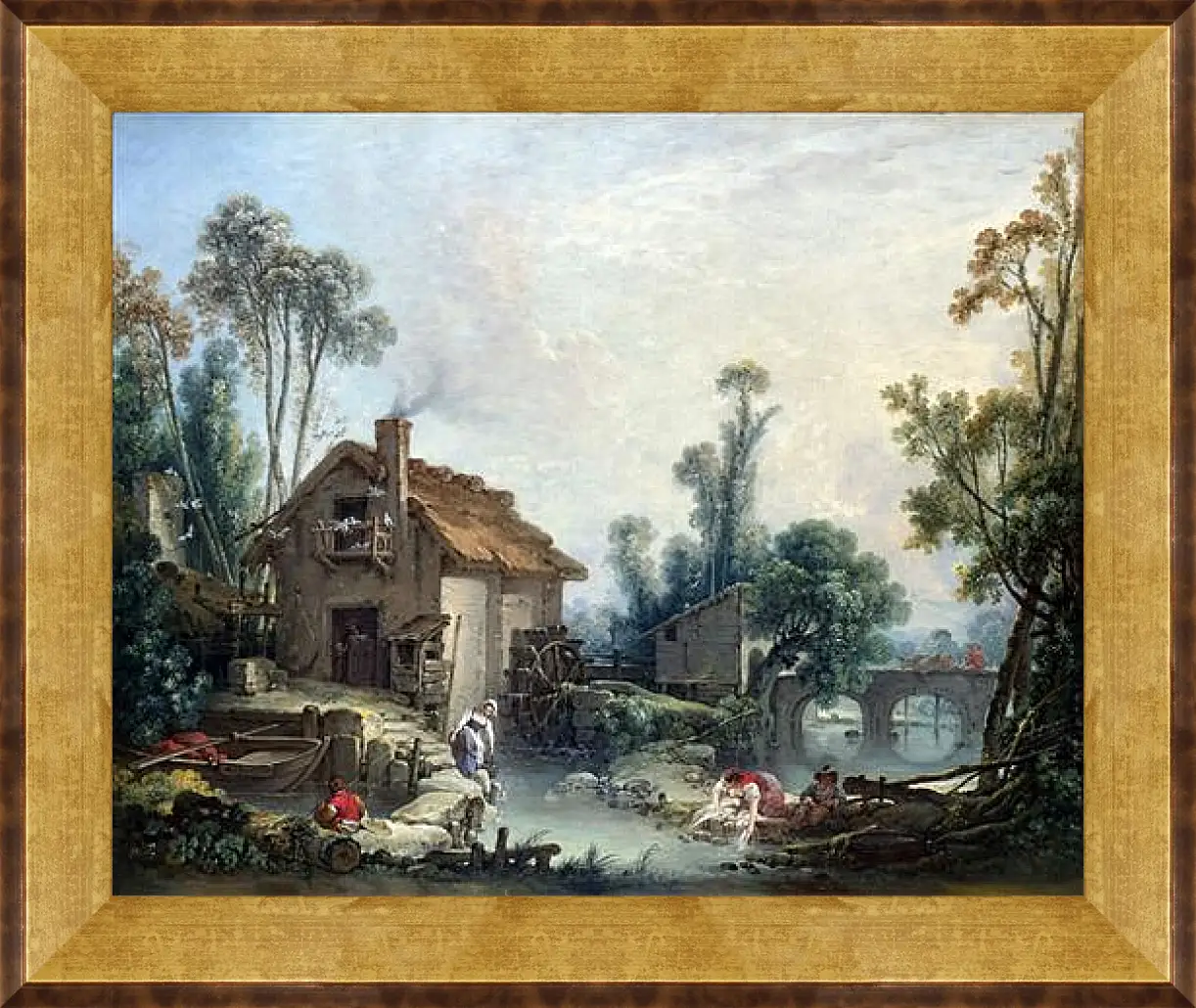 Картина в раме - Landscape with a Watermill. Франсуа Буше