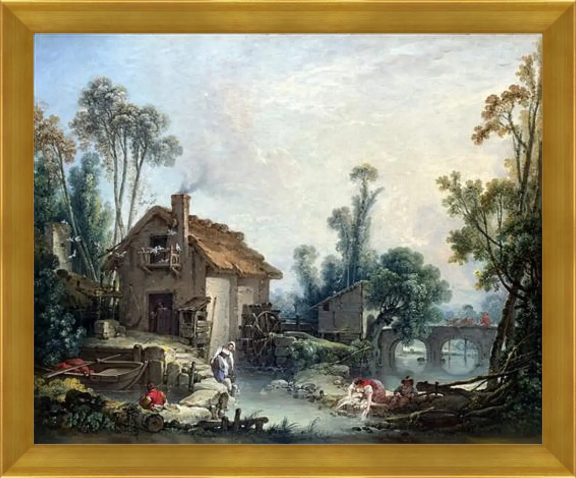 Картина в раме - Landscape with a Watermill. Франсуа Буше