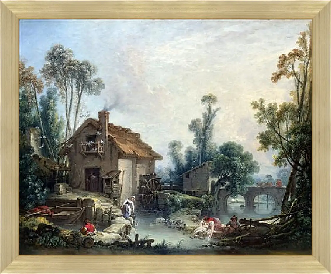 Картина в раме - Landscape with a Watermill. Франсуа Буше