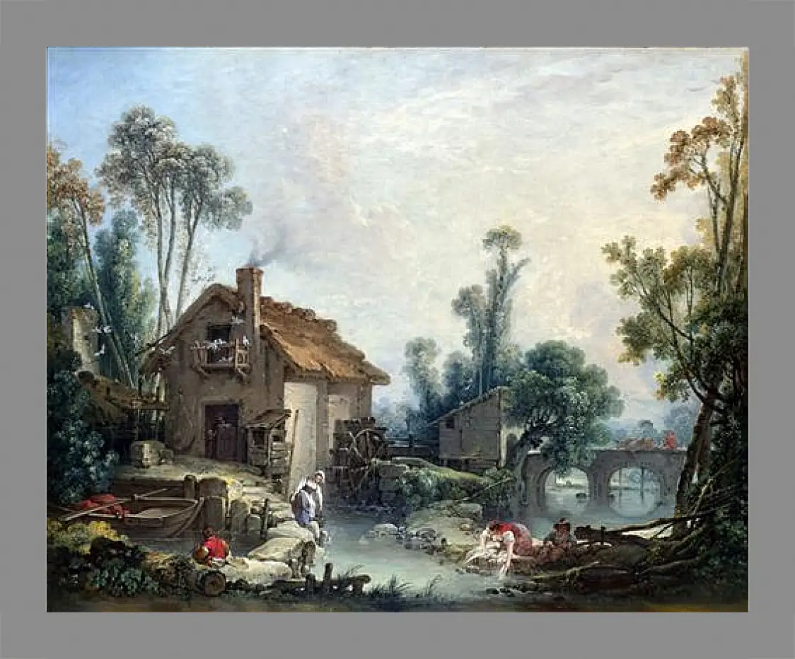Картина в раме - Landscape with a Watermill. Франсуа Буше