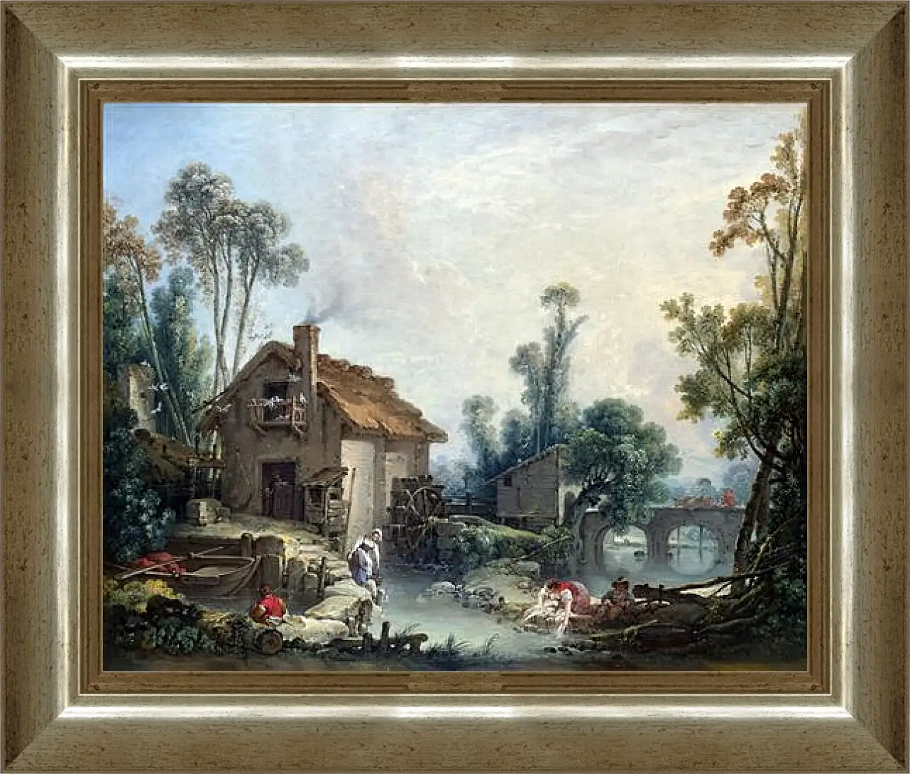 Картина в раме - Landscape with a Watermill. Франсуа Буше
