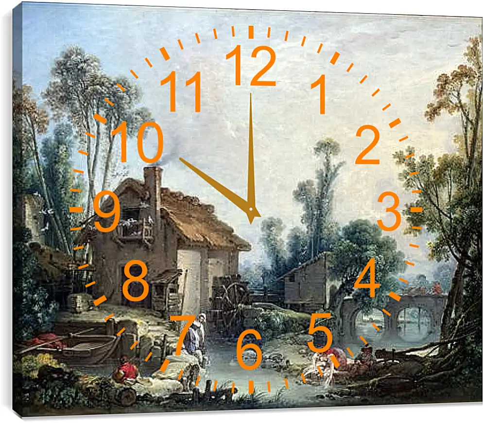 Часы картина - Landscape with a Watermill. Франсуа Буше