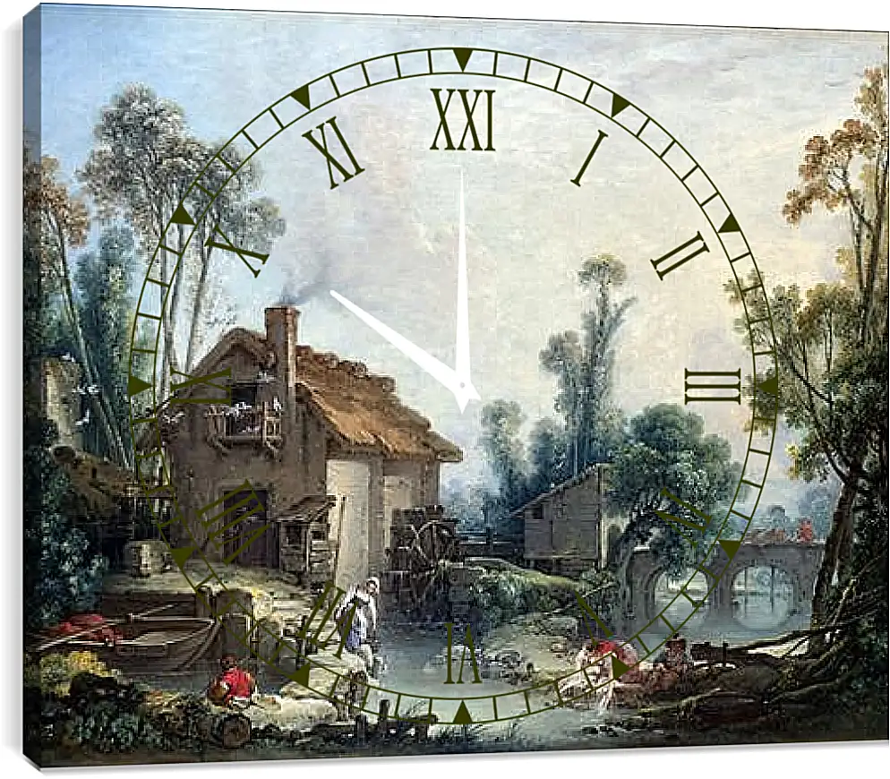 Часы картина - Landscape with a Watermill. Франсуа Буше