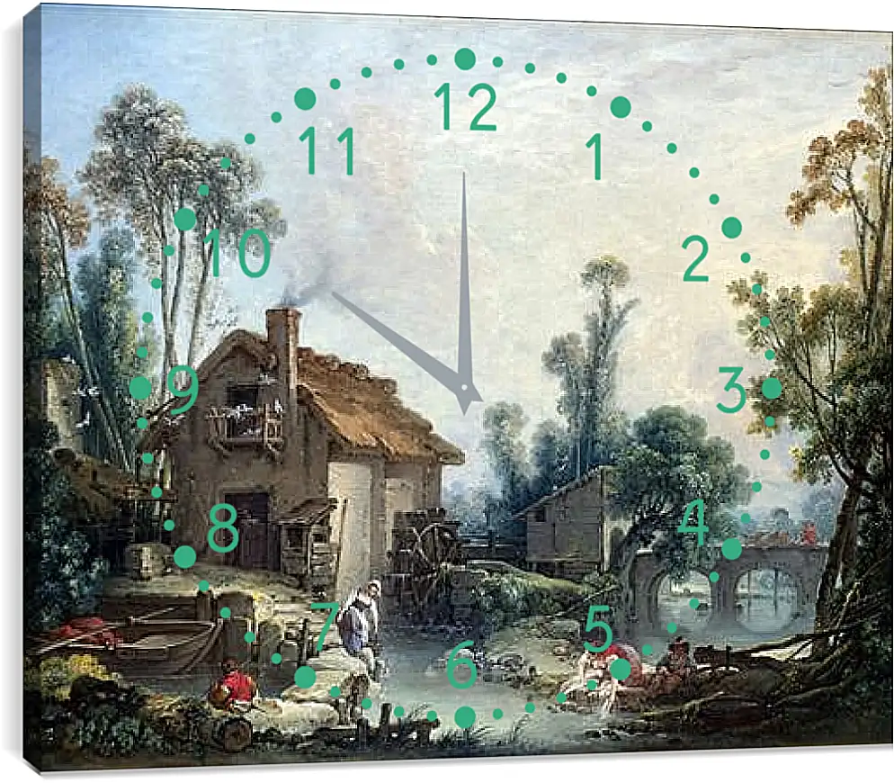 Часы картина - Landscape with a Watermill. Франсуа Буше