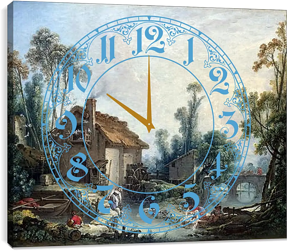 Часы картина - Landscape with a Watermill. Франсуа Буше
