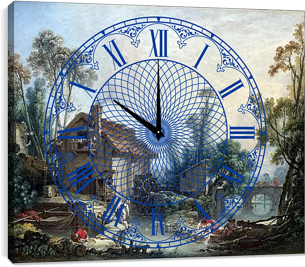 Часы картина - Landscape with a Watermill. Франсуа Буше