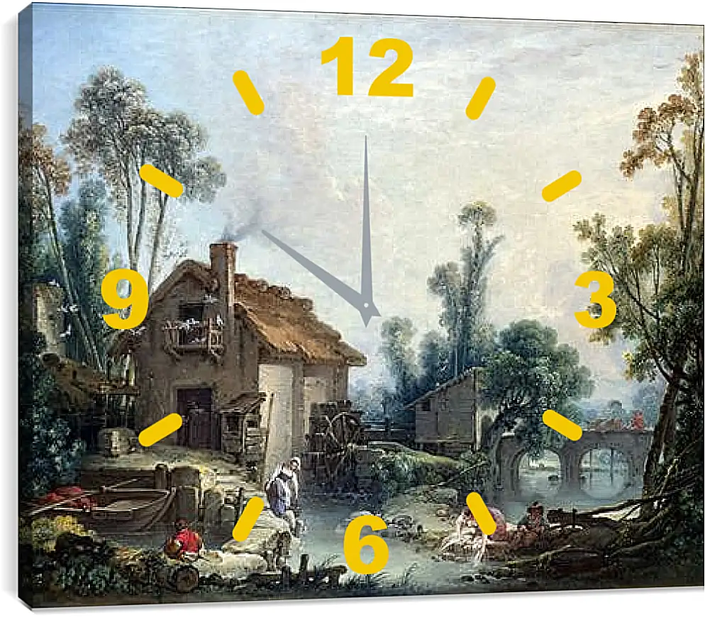 Часы картина - Landscape with a Watermill. Франсуа Буше