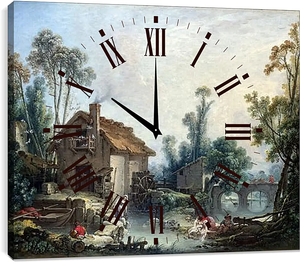 Часы картина - Landscape with a Watermill. Франсуа Буше
