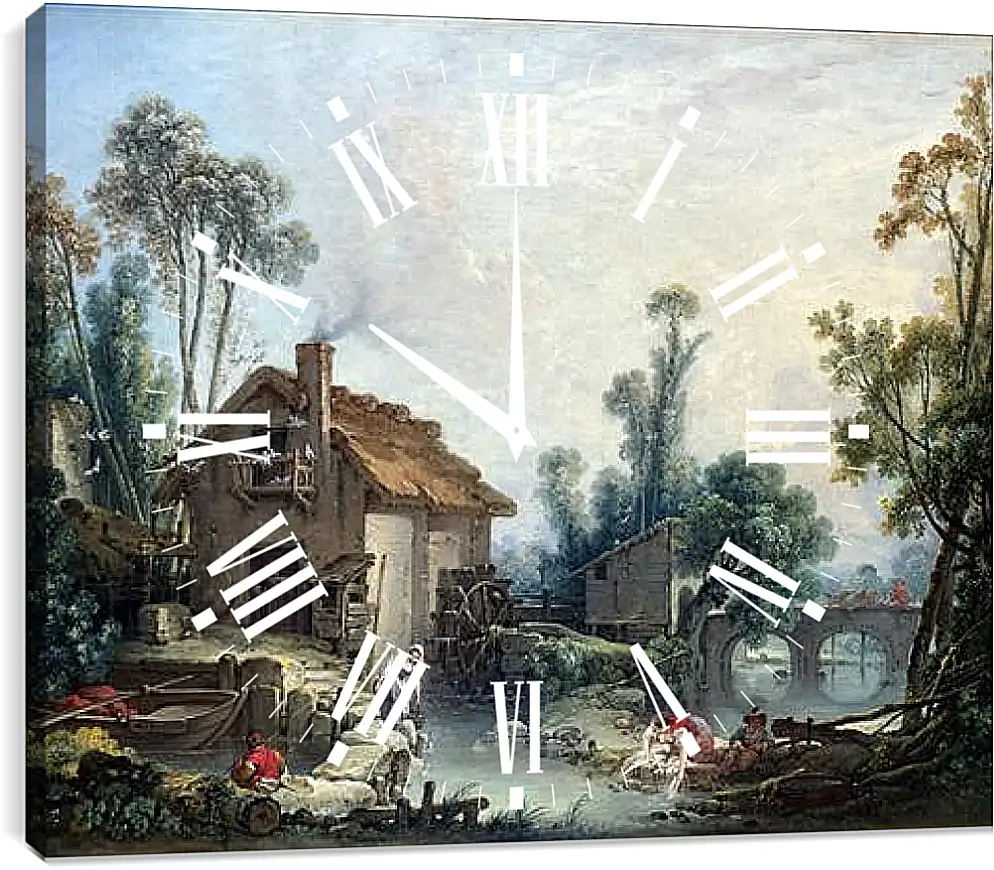 Часы картина - Landscape with a Watermill. Франсуа Буше