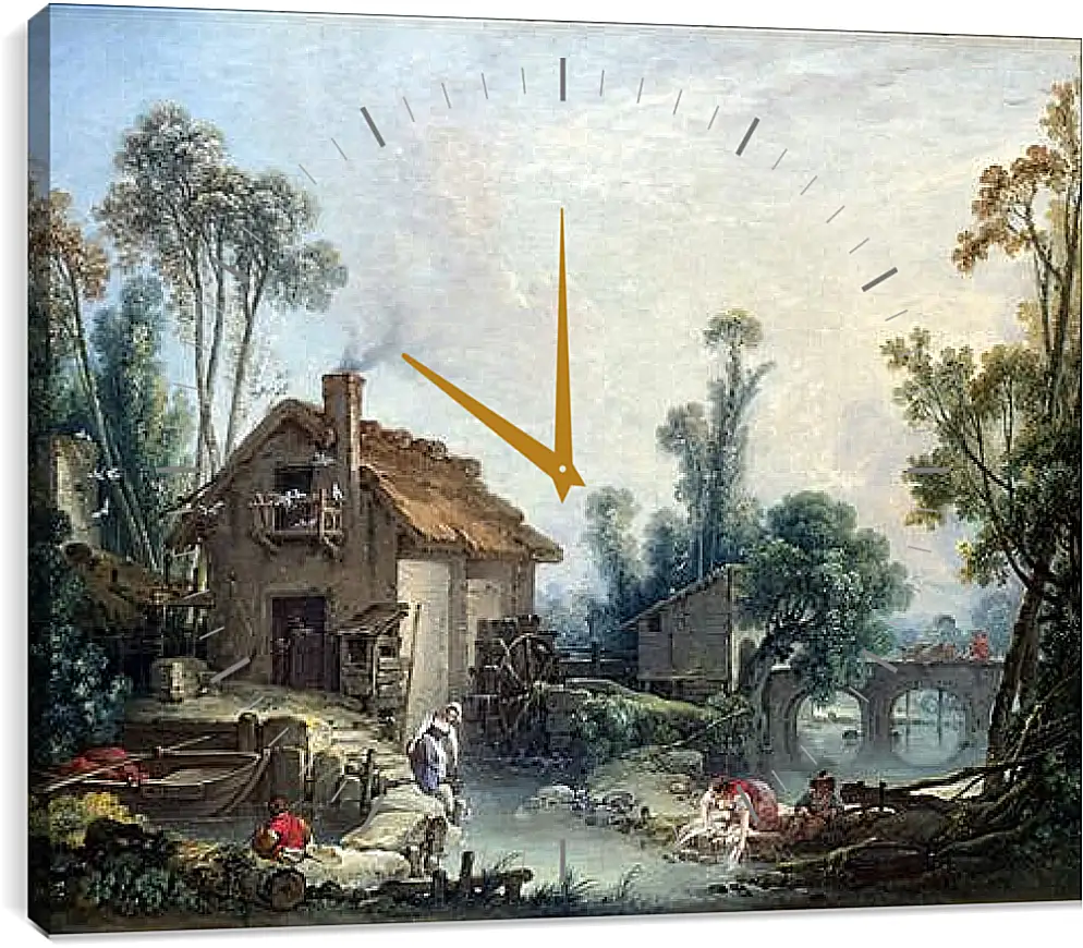 Часы картина - Landscape with a Watermill. Франсуа Буше