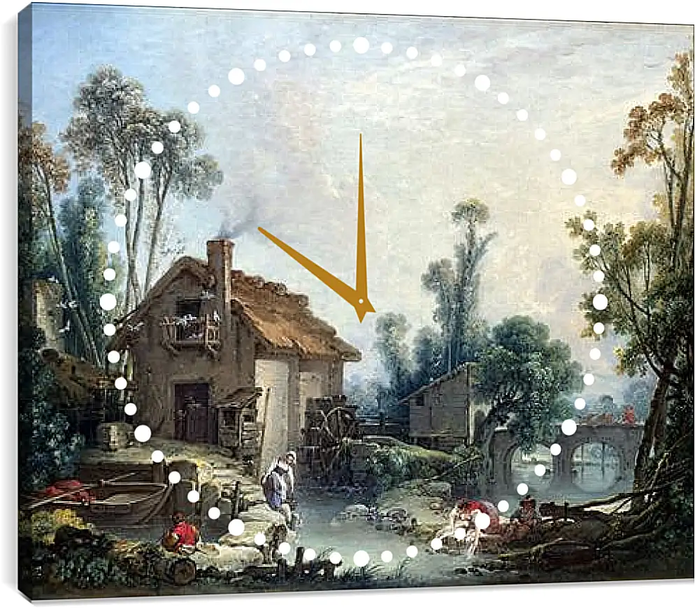 Часы картина - Landscape with a Watermill. Франсуа Буше