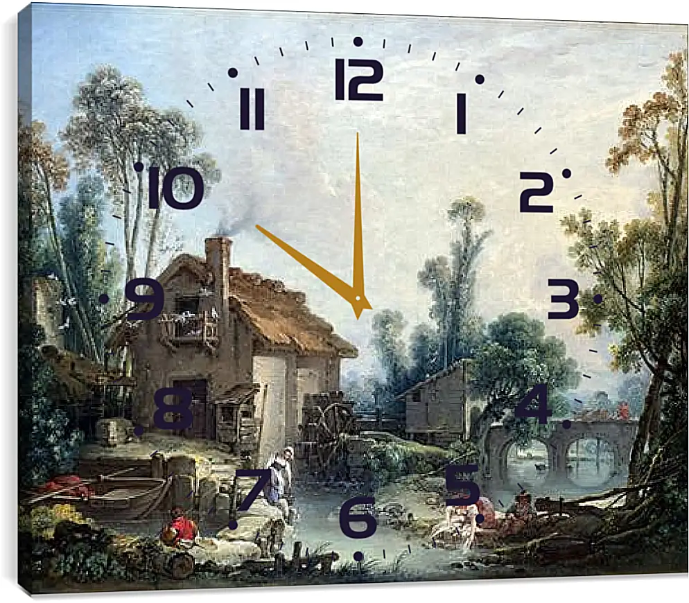 Часы картина - Landscape with a Watermill. Франсуа Буше