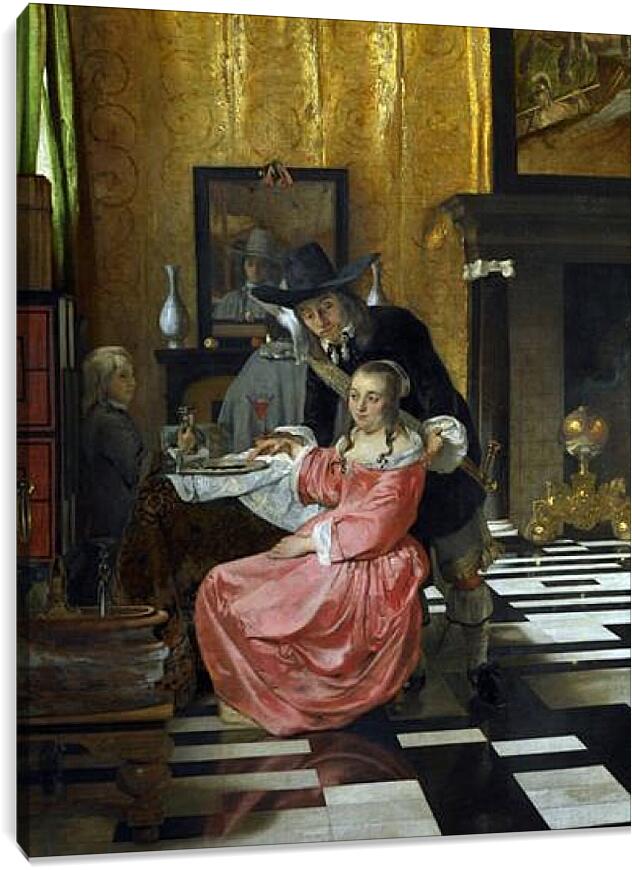 Постер и плакат - An Interior, with a Woman refusing a Glass of Wine. Ян (Йоханнес) Вермеер