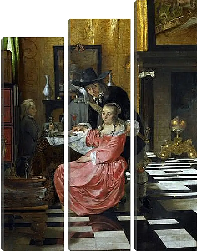 Модульная картина - An Interior, with a Woman refusing a Glass of Wine. Ян (Йоханнес) Вермеер