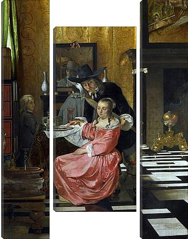 Модульная картина - An Interior, with a Woman refusing a Glass of Wine. Ян (Йоханнес) Вермеер