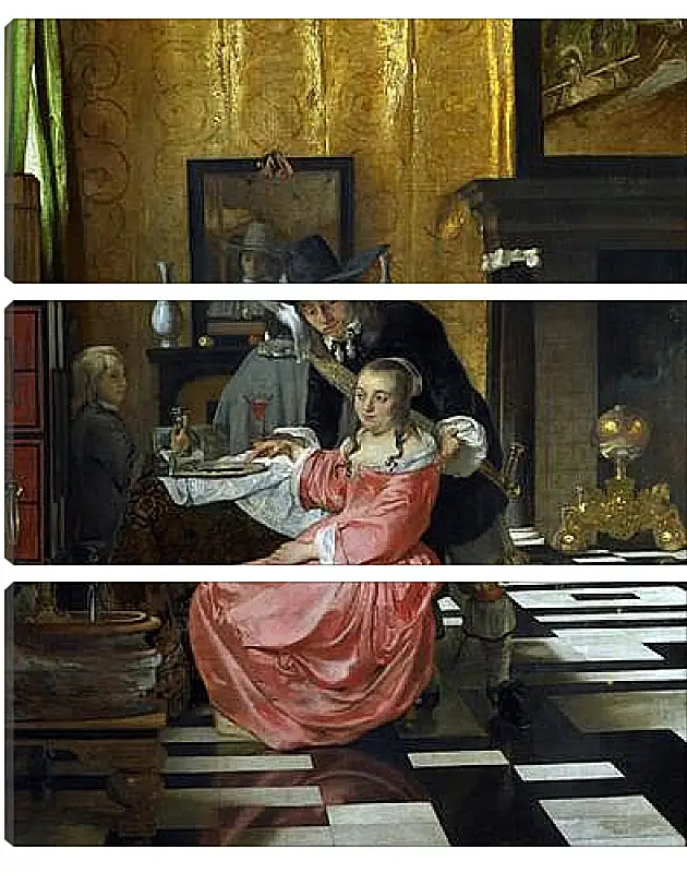 Модульная картина - An Interior, with a Woman refusing a Glass of Wine. Ян (Йоханнес) Вермеер