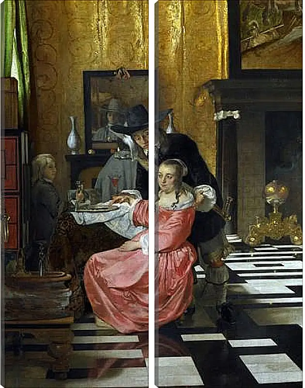 Модульная картина - An Interior, with a Woman refusing a Glass of Wine. Ян (Йоханнес) Вермеер