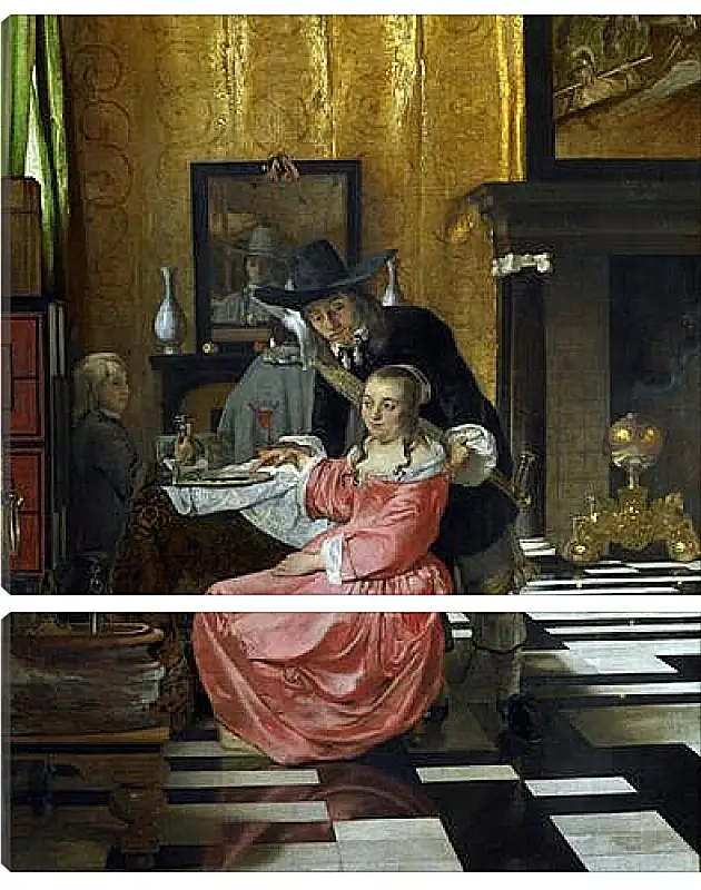 Модульная картина - An Interior, with a Woman refusing a Glass of Wine. Ян (Йоханнес) Вермеер