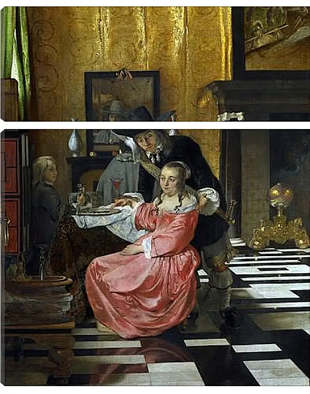 Модульная картина - An Interior, with a Woman refusing a Glass of Wine. Ян (Йоханнес) Вермеер