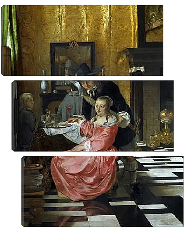 Модульная картина - An Interior, with a Woman refusing a Glass of Wine. Ян (Йоханнес) Вермеер