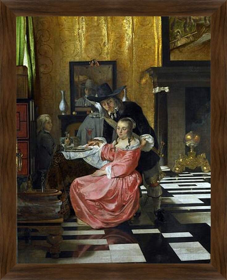 Картина в раме - An Interior, with a Woman refusing a Glass of Wine. Ян (Йоханнес) Вермеер
