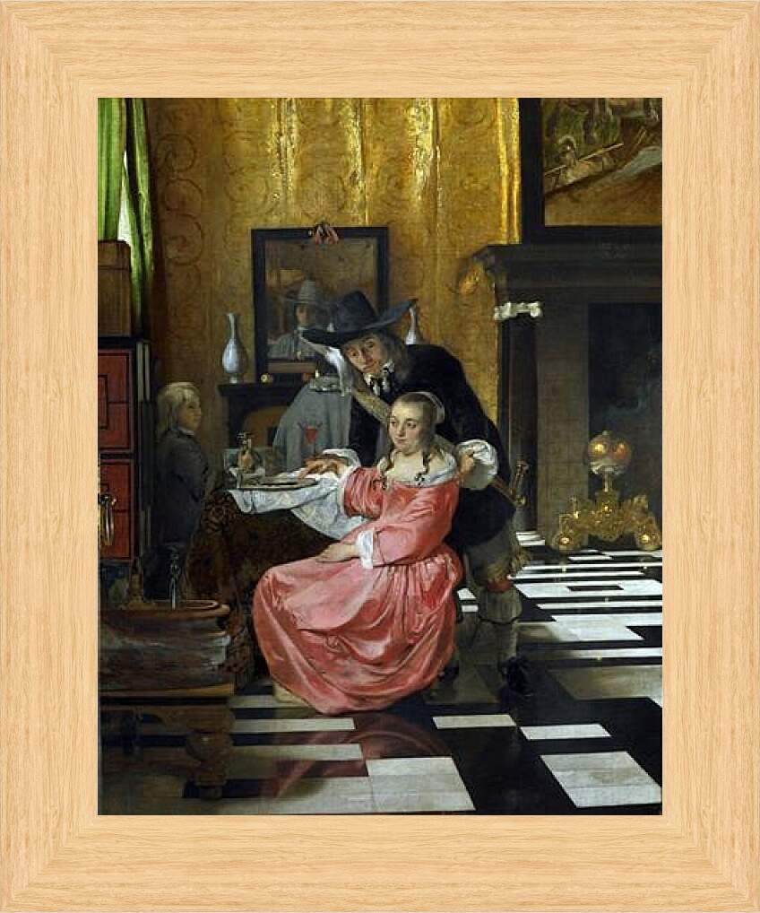 Картина в раме - An Interior, with a Woman refusing a Glass of Wine. Ян (Йоханнес) Вермеер