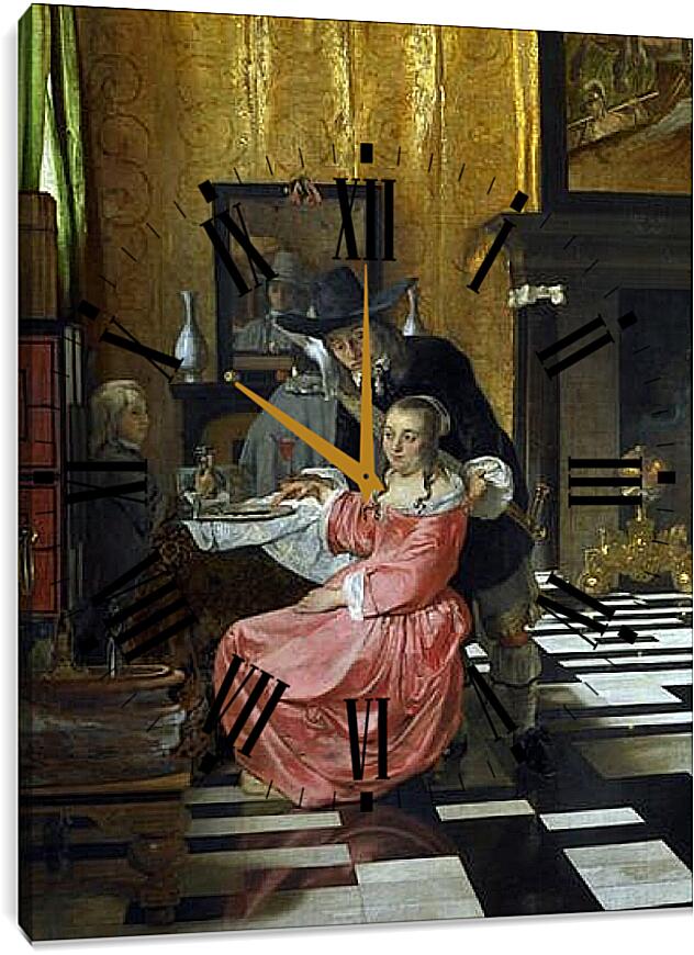 Часы картина - An Interior, with a Woman refusing a Glass of Wine. Ян (Йоханнес) Вермеер