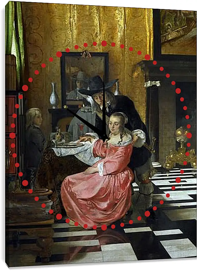 Часы картина - An Interior, with a Woman refusing a Glass of Wine. Ян (Йоханнес) Вермеер