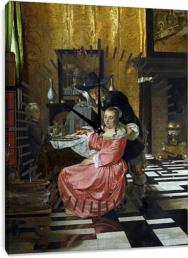 Часы картина - An Interior, with a Woman refusing a Glass of Wine. Ян (Йоханнес) Вермеер