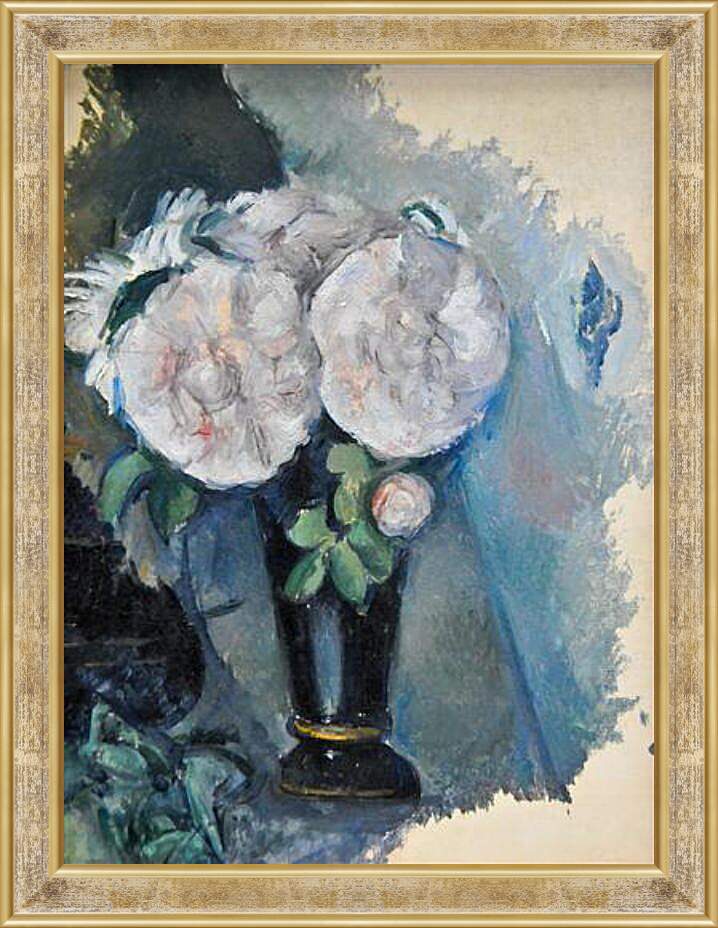 Картина в раме - Flowers in a Blue Vase. Поль Сезанн