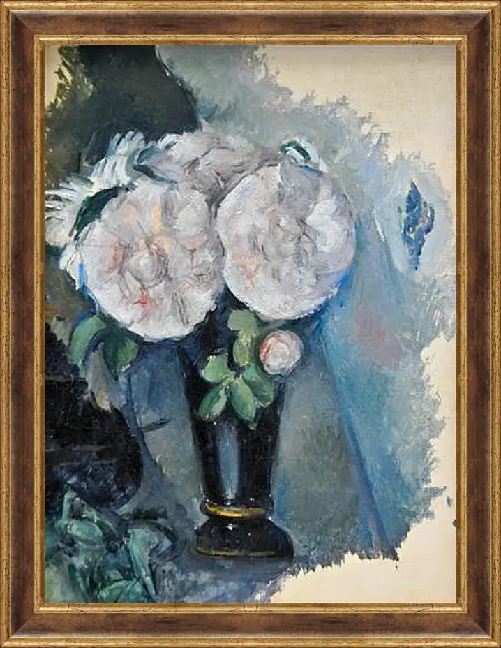 Картина в раме - Flowers in a Blue Vase. Поль Сезанн