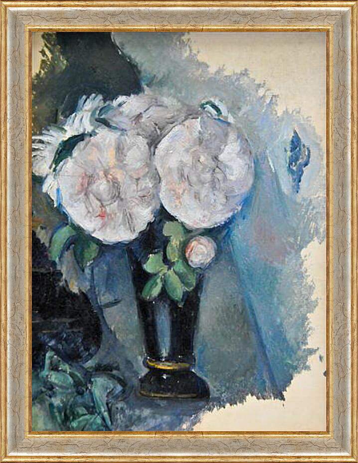 Картина в раме - Flowers in a Blue Vase. Поль Сезанн