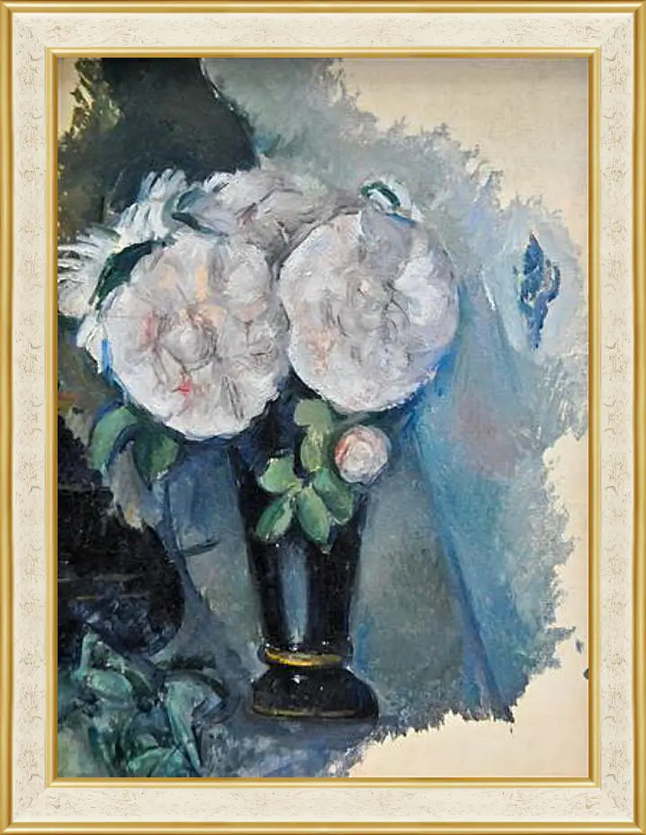 Картина в раме - Flowers in a Blue Vase. Поль Сезанн